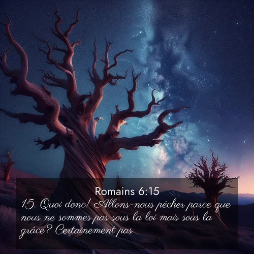 Segond21 Romains  ; image nature: image avec le verset biblique :Quoi donc! Allons-nous pécher parce que nous ne sommes pas sous la loi mais sous la grâce? Certainement pas! ;  ; 6:15