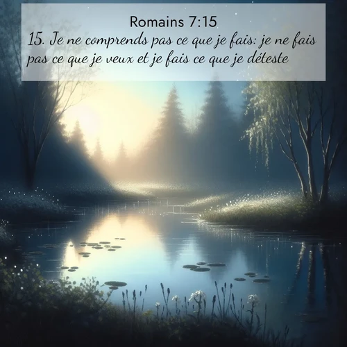 Segond21 Romains  ; image nature: image avec le verset biblique :Je ne comprends pas ce que je fais: je ne fais pas ce que je veux et je fais ce que je déteste. ;  ; 7:15