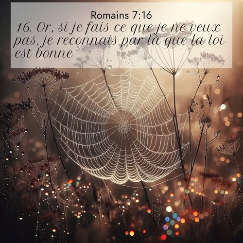 Segond21 Romains  ; image nature: image avec le verset biblique :Or, si je fais ce que je ne veux pas, je reconnais par là que la loi est bonne. ;  ; 7:16