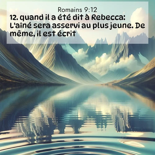 Segond21 Romains  ; image nature: image avec le verset biblique :quand il a été dit à Rebecca: L&#039;aîné sera asservi au plus jeune. De même, il est écrit: ;  ; 9:12