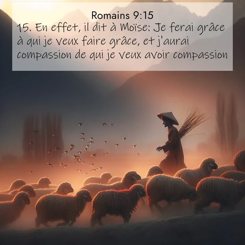 citation biblique : 15. En effet, il dit à Moïse: Je ferai grâce à qui je veux faire grâce, et j&#039;aurai compassion de qui je veux avoir compassion.
 sur fond image nature