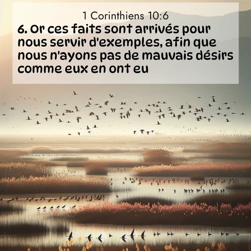Segond21 1 Corinthiens  ; image nature: image avec le verset biblique :Or ces faits sont arrivés pour nous servir d&#039;exemples, afin que nous n&#039;ayons pas de mauvais désirs comme eux en ont eu. ;  ; 10:6
