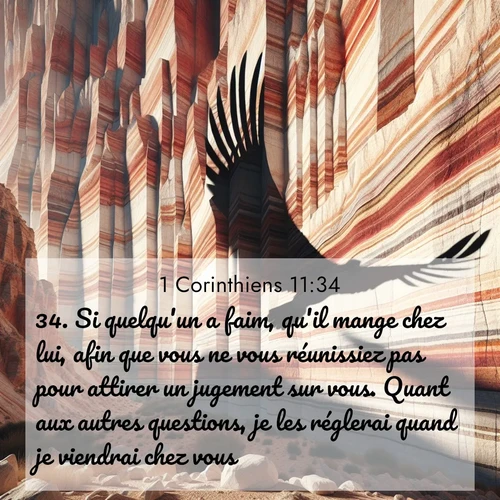 Segond21 1 Corinthiens  ; image nature: image avec le verset biblique :Si quelqu&#039;un a faim, qu&#039;il mange chez lui, afin que vous ne vous réunissiez pas pour attirer un jugement sur vous. Quant aux autres questions, je les réglerai quand je viendrai chez vous. ;  ; 11:34