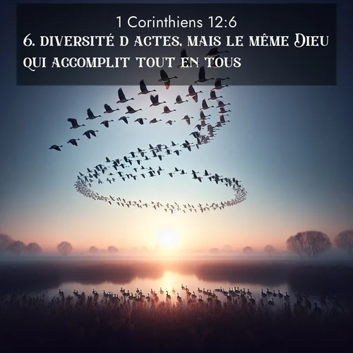 Segond21 1 Corinthiens  ; image nature: image avec le verset biblique :diversité d&#039;actes, mais le même Dieu qui accomplit tout en tous. ;  ; 12:6