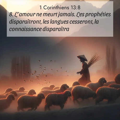 Segond21 1 Corinthiens  ; image nature: image avec le verset biblique :L&#039;amour ne meurt jamais. Les prophéties disparaîtront, les langues cesseront, la connaissance disparaîtra. ;  ; 13:8