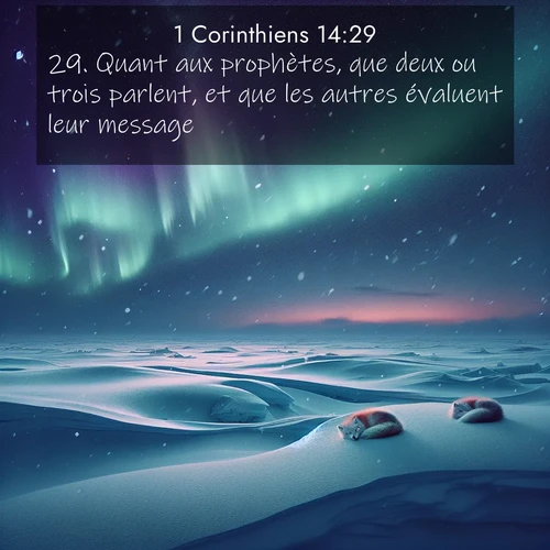 Segond21 1 Corinthiens  ; image nature: image avec le verset biblique :Quant aux prophètes, que deux ou trois parlent, et que les autres évaluent leur message. ;  ; 14:29