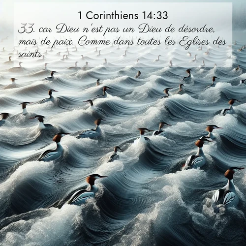 Segond21 1 Corinthiens  ; image nature: image avec le verset biblique :car Dieu n&#039;est pas un Dieu de désordre, mais de paix. Comme dans toutes les Eglises des saints, ;  ; 14:33