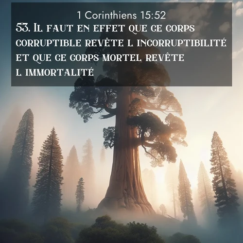 Segond21 1 Corinthiens  ; image nature: image avec le verset biblique :Il faut en effet que ce corps corruptible revête l&#039;incorruptibilité et que ce corps mortel revête l&#039;immortalité. ;  ; 15:52