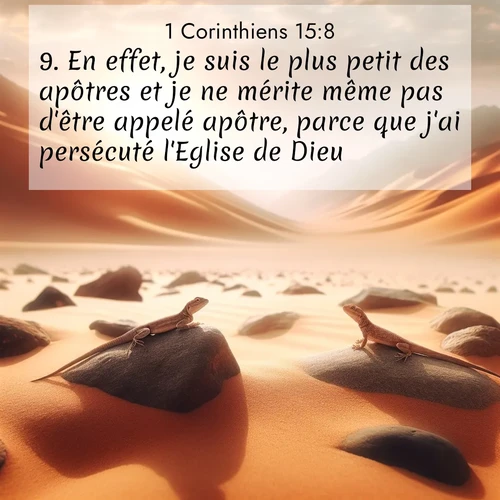 Segond21 1 Corinthiens  ; image nature: image avec le verset biblique :En effet, je suis le plus petit des apôtres et je ne mérite même pas d&#039;être appelé apôtre, parce que j&#039;ai persécuté l&#039;Eglise de Dieu. ;  ; 15:8