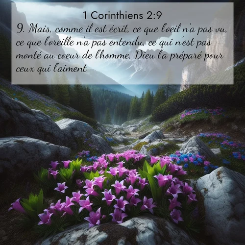 Segond21 1 Corinthiens  ; image nature: image avec le verset biblique :Mais, comme il est écrit, ce que l&#039;oeil n&#039;a pas vu, ce que l&#039;oreille n&#039;a pas entendu, ce qui n&#039;est pas monté au coeur de l&#039;homme, Dieu l&#039;a préparé pour ceux qui l&#039;aiment. ;  ; 2:9