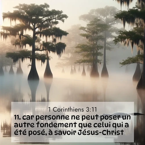 Segond21 1 Corinthiens  ; image nature: image avec le verset biblique :car personne ne peut poser un autre fondement que celui qui a été posé, à savoir Jésus-Christ. ;  ; 3:11