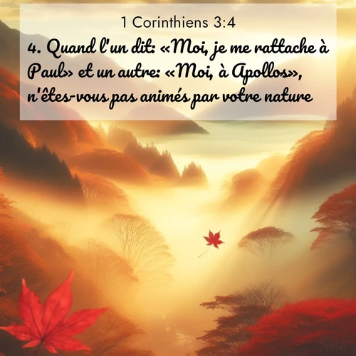 Segond21 1 Corinthiens  ; image nature: image avec le verset biblique :Quand l&#039;un dit: «Moi, je me rattache à Paul» et un autre: «Moi, à Apollos», n&#039;êtes-vous pas animés par votre nature? ;  ; 3:4
