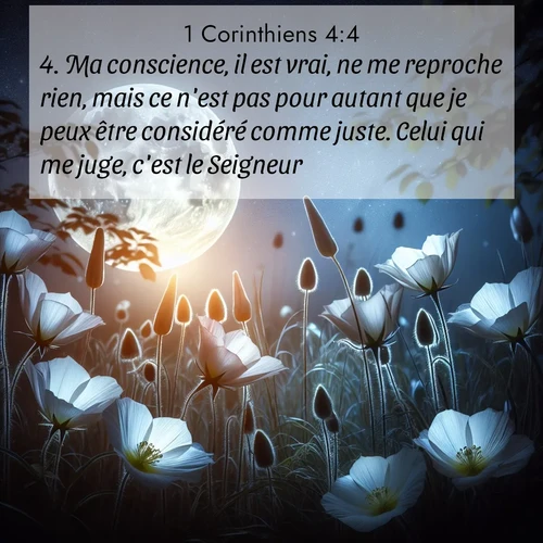 Segond21 1 Corinthiens  ; image nature: image avec le verset biblique :Ma conscience, il est vrai, ne me reproche rien, mais ce n&#039;est pas pour autant que je peux être considéré comme juste. Celui qui me juge, c&#039;est le Seigneur. ;  ; 4:4