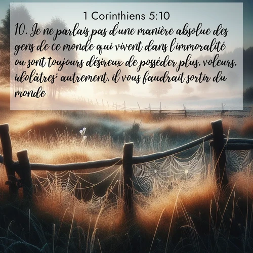 Segond21 1 Corinthiens  ; image nature: image avec le verset biblique :Je ne parlais pas d&#039;une manière absolue des gens de ce monde qui vivent dans l&#039;immoralité ou sont toujours désireux de posséder plus, voleurs, idolâtres; autrement, il vous faudrait sortir du monde. ;  ; 5:10