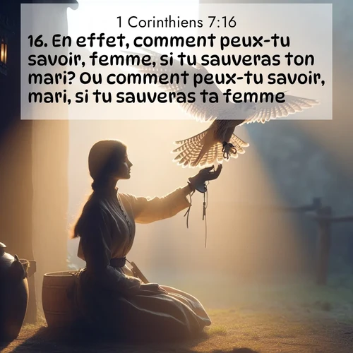 Segond21 1 Corinthiens  ; image nature: image avec le verset biblique :En effet, comment peux-tu savoir, femme, si tu sauveras ton mari? Ou comment peux-tu savoir, mari, si tu sauveras ta femme? ;  ; 7:16