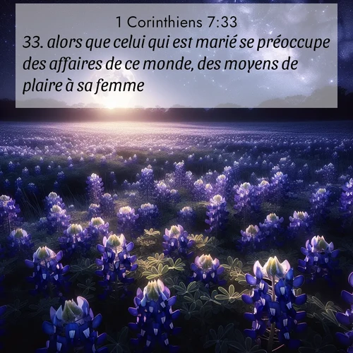Segond21 1 Corinthiens  ; image nature: image avec le verset biblique :alors que celui qui est marié se préoccupe des affaires de ce monde, des moyens de plaire à sa femme. ;  ; 7:33