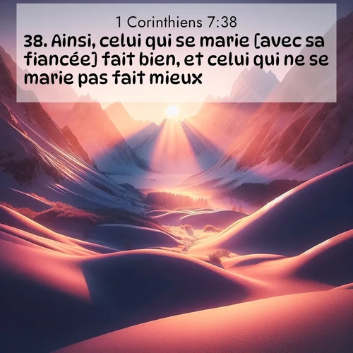 Segond21 1 Corinthiens  ; image nature: image avec le verset biblique :Ainsi, celui qui se marie [avec sa fiancée] fait bien, et celui qui ne se marie pas fait mieux. ;  ; 7:38