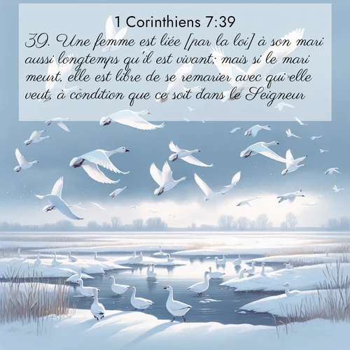 Segond21 1 Corinthiens  ; image nature: image avec le verset biblique :Une femme est liée [par la loi] à son mari aussi longtemps qu&#039;il est vivant; mais si le mari meurt, elle est libre de se remarier avec qui elle veut, à condition que ce soit dans le Seigneur. ;  ; 7:39