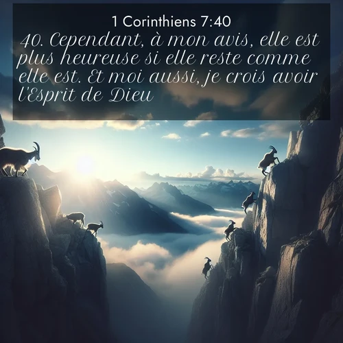 Segond21 1 Corinthiens  ; image nature: image avec le verset biblique :Cependant, à mon avis, elle est plus heureuse si elle reste comme elle est. Et moi aussi, je crois avoir l&#039;Esprit de Dieu. ;  ; 7:40