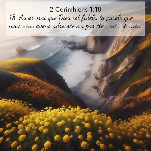Segond21 2 Corinthiens  ; image nature: image avec le verset biblique :Aussi vrai que Dieu est fidèle, la parole que nous vous avons adressée n&#039;a pas été «oui» et «non». ;  ; 1:18