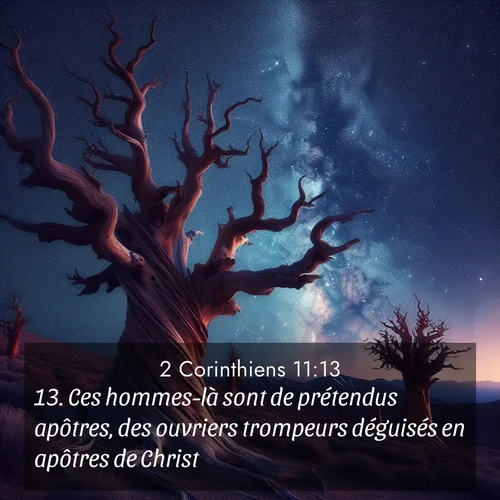 Segond21 2 Corinthiens  ; image nature: image avec le verset biblique :Ces hommes-là sont de prétendus apôtres, des ouvriers trompeurs déguisés en apôtres de Christ. ;  ; 11:13