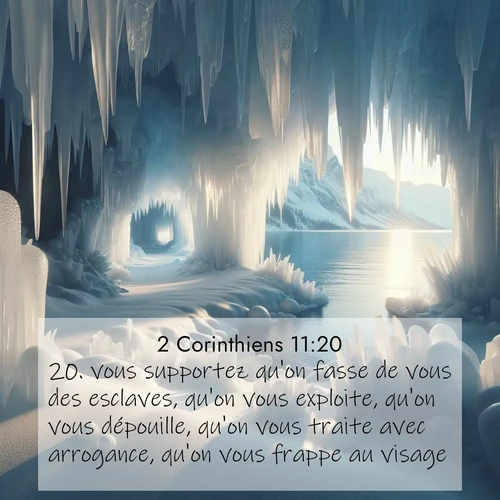 Segond21 2 Corinthiens  ; image nature: image avec le verset biblique :vous supportez qu&#039;on fasse de vous des esclaves, qu&#039;on vous exploite, qu&#039;on vous dépouille, qu&#039;on vous traite avec arrogance, qu&#039;on vous frappe au visage. ;  ; 11:20