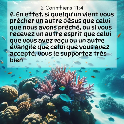 Segond21 2 Corinthiens  ; image nature: image avec le verset biblique :En effet, si quelqu&#039;un vient vous prêcher un autre Jésus que celui que nous avons prêché, ou si vous recevez un autre esprit que celui que vous avez reçu ou un autre évangile que celui que vous avez accepté, vous le supportez très bien. ;  ; 11:4