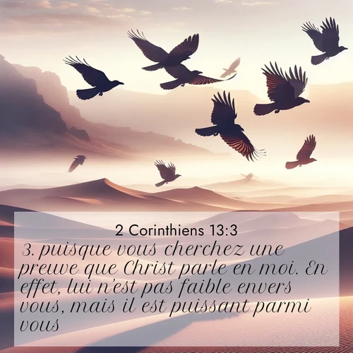 Segond21 2 Corinthiens  ; image nature: image avec le verset biblique :puisque vous cherchez une preuve que Christ parle en moi. En effet, lui n&#039;est pas faible envers vous, mais il est puissant parmi vous. ;  ; 13:3