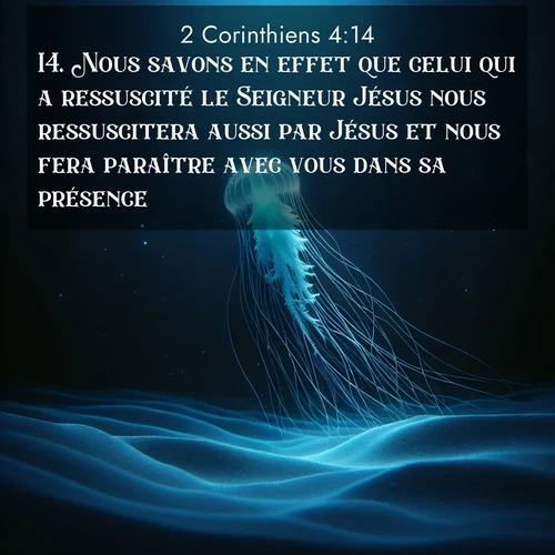 Segond21 2 Corinthiens  ; image nature: image avec le verset biblique :Nous savons en effet que celui qui a ressuscité le Seigneur Jésus nous ressuscitera aussi par Jésus et nous fera paraître avec vous dans sa présence. ;  ; 4:14