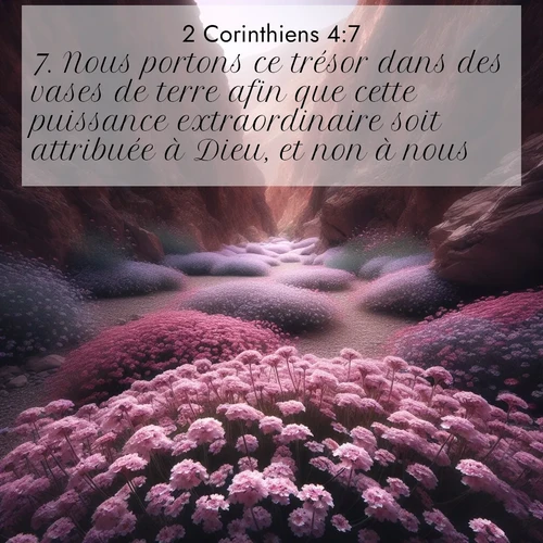 Segond21 2 Corinthiens  ; image nature: image avec le verset biblique :Nous portons ce trésor dans des vases de terre afin que cette puissance extraordinaire soit attribuée à Dieu, et non à nous. ;  ; 4:7