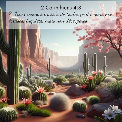 Segond21 2 Corinthiens  ; image nature: image avec le verset biblique :Nous sommes pressés de toutes parts, mais non écrasés; inquiets, mais non désespérés; ;  ; 4:8