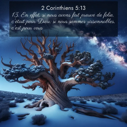 Segond21 2 Corinthiens  ; image nature: image avec le verset biblique :En effet, si nous avons fait preuve de folie, c&#039;était pour Dieu; si nous sommes raisonnables, c&#039;est pour vous. ;  ; 5:13