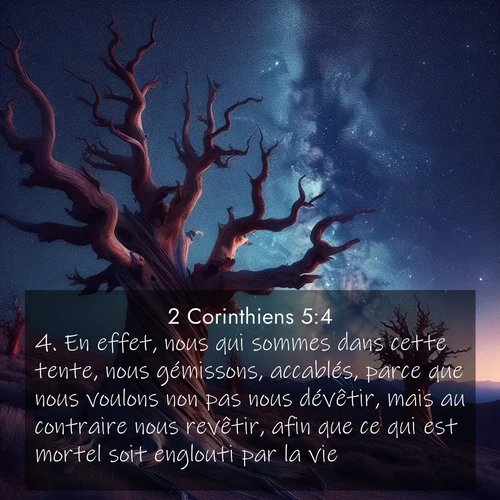 Segond21 2 Corinthiens  ; image nature: image avec le verset biblique :En effet, nous qui sommes dans cette tente, nous gémissons, accablés, parce que nous voulons non pas nous dévêtir, mais au contraire nous revêtir, afin que ce qui est mortel soit englouti par la vie. ;  ; 5:4