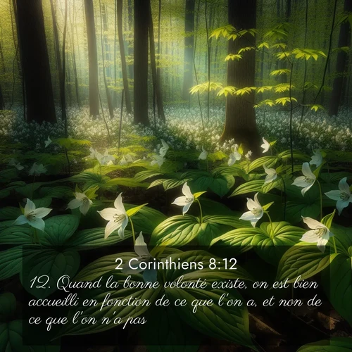 Segond21 2 Corinthiens  ; image nature: image avec le verset biblique :Quand la bonne volonté existe, on est bien accueilli en fonction de ce que l&#039;on a, et non de ce que l&#039;on n&#039;a pas. ;  ; 8:12