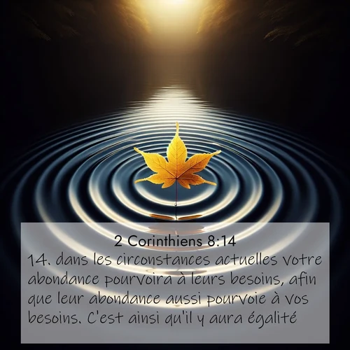 Segond21 2 Corinthiens  ; image nature: image avec le verset biblique :dans les circonstances actuelles votre abondance pourvoira à leurs besoins, afin que leur abondance aussi pourvoie à vos besoins. C&#039;est ainsi qu&#039;il y aura égalité, ;  ; 8:14