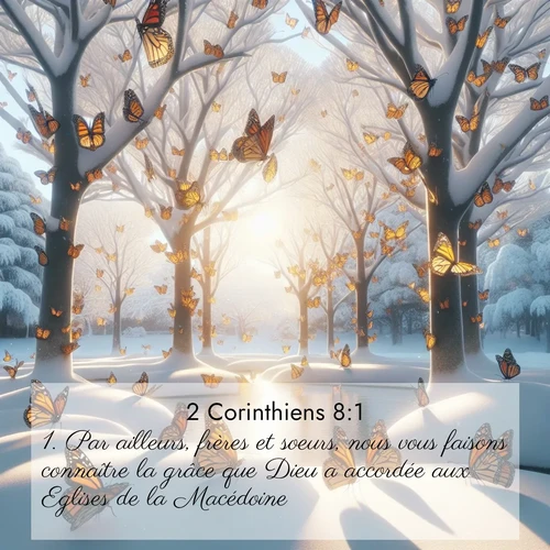 Segond21 2 Corinthiens  ; image nature: image avec le verset biblique :Par ailleurs, frères et soeurs, nous vous faisons connaître la grâce que Dieu a accordée aux Eglises de la Macédoine: ;  ; 8:1