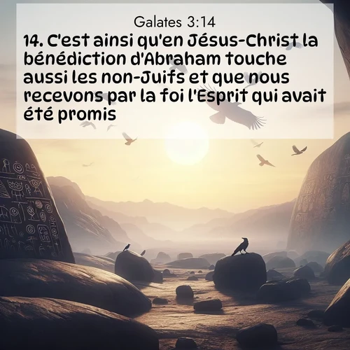 Segond21 Galates  ; image nature: image avec le verset biblique :C&#039;est ainsi qu&#039;en Jésus-Christ la bénédiction d&#039;Abraham touche aussi les non-Juifs et que nous recevons par la foi l&#039;Esprit qui avait été promis. ;  ; 3:14