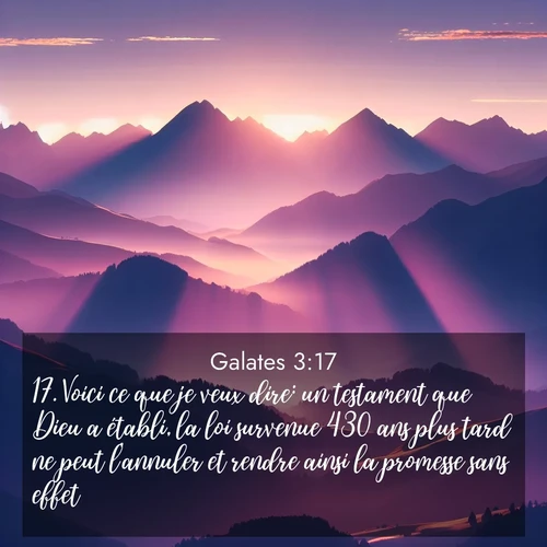 Segond21 Galates  ; image nature: image avec le verset biblique :Voici ce que je veux dire: un testament que Dieu a établi, la loi survenue 430 ans plus tard ne peut l&#039;annuler et rendre ainsi la promesse sans effet. ;  ; 3:17