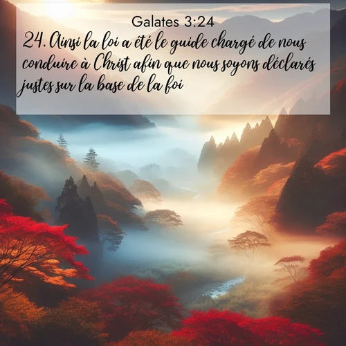 Segond21 Galates  ; image nature: image avec le verset biblique :Ainsi la loi a été le guide chargé de nous conduire à Christ afin que nous soyons déclarés justes sur la base de la foi. ;  ; 3:24