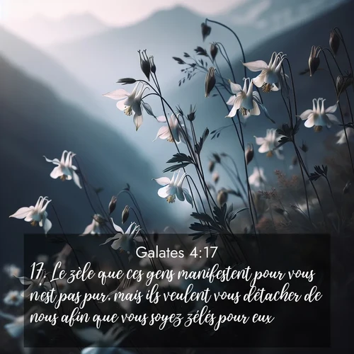 Segond21 Galates  ; image nature: image avec le verset biblique :Le zèle que ces gens manifestent pour vous n&#039;est pas pur, mais ils veulent vous détacher de nous afin que vous soyez zélés pour eux. ;  ; 4:17