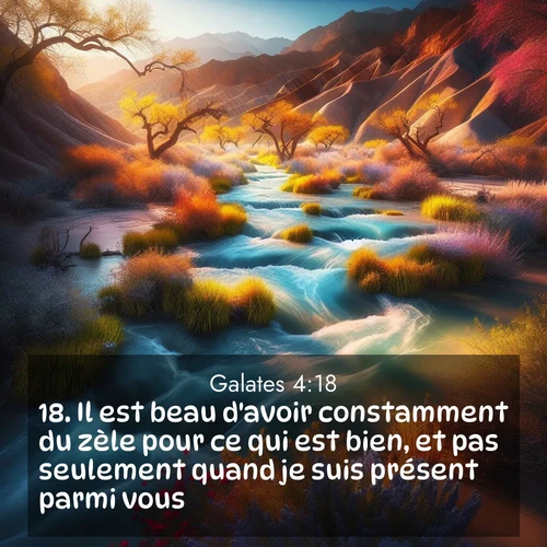 Segond21 Galates  ; image nature: image avec le verset biblique :Il est beau d&#039;avoir constamment du zèle pour ce qui est bien, et pas seulement quand je suis présent parmi vous. ;  ; 4:18