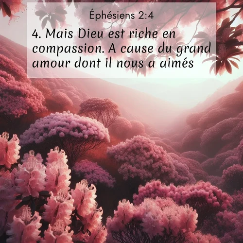 Segond21 Éphésiens  ; image nature: image avec le verset biblique :Mais Dieu est riche en compassion. A cause du grand amour dont il nous a aimés, ;  ; 2:4
