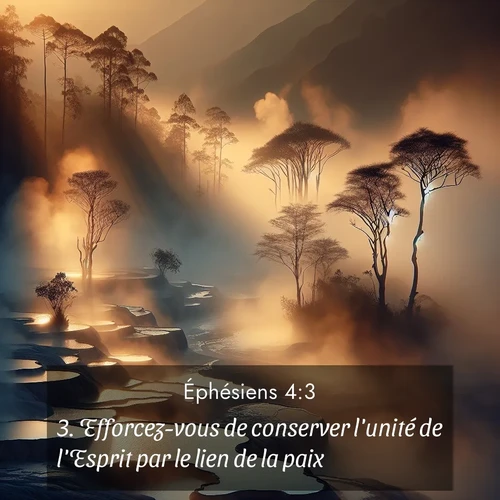 Segond21 Éphésiens  ; image nature: image avec le verset biblique :Efforcez-vous de conserver l&#039;unité de l&#039;Esprit par le lien de la paix. ;  ; 4:3