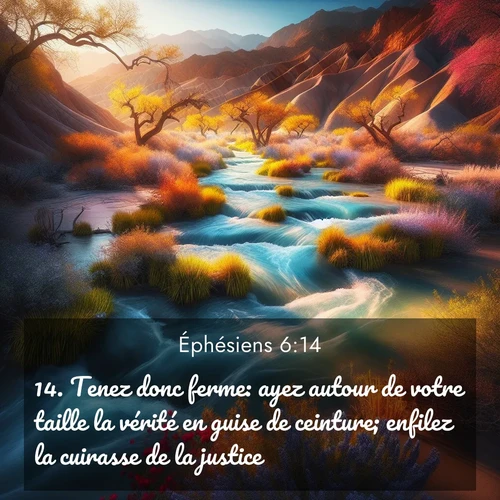 Segond21 Éphésiens  ; image nature: image avec le verset biblique :Tenez donc ferme: ayez autour de votre taille la vérité en guise de ceinture; enfilez la cuirasse de la justice; ;  ; 6:14