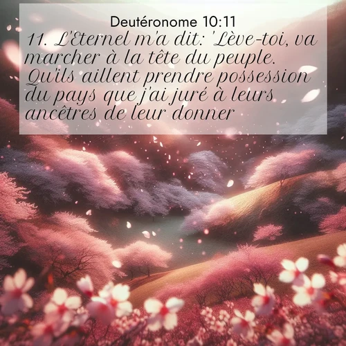 Segond21 Deutéronome  ; image nature: image avec le verset biblique :L&#039;Eternel m&#039;a dit: &#039;Lève-toi, va marcher à la tête du peuple. Qu&#039;ils aillent prendre possession du pays que j&#039;ai juré à leurs ancêtres de leur donner.&#039; ;  ; 10:11