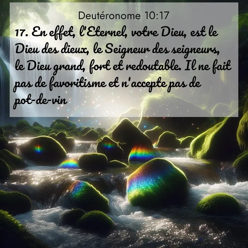 Segond21 Deutéronome  ; image nature: image avec le verset biblique :En effet, l&#039;Eternel, votre Dieu, est le Dieu des dieux, le Seigneur des seigneurs, le Dieu grand, fort et redoutable. Il ne fait pas de favoritisme et n&#039;accepte pas de pot-de-vin, ;  ; 10:17