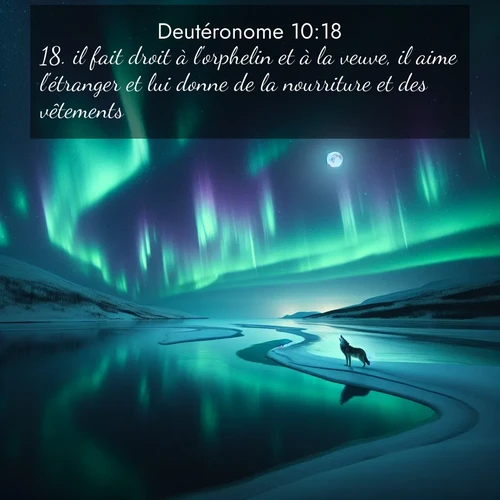 Segond21 Deutéronome  ; image nature: image avec le verset biblique :il fait droit à l&#039;orphelin et à la veuve, il aime l&#039;étranger et lui donne de la nourriture et des vêtements. ;  ; 10:18