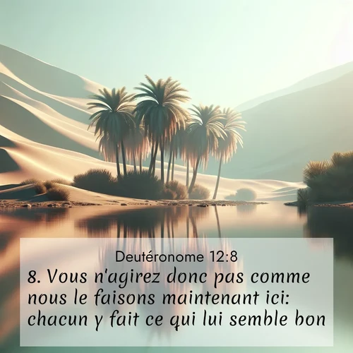 Segond21 Deutéronome  ; image nature: image avec le verset biblique :Vous n&#039;agirez donc pas comme nous le faisons maintenant ici: chacun y fait ce qui lui semble bon ;  ; 12:8