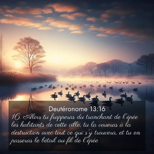 Segond21 Deutéronome  ; image nature: image avec le verset biblique :Alors tu frapperas du tranchant de l&#039;épée les habitants de cette ville, tu la voueras à la destruction avec tout ce qui s&#039;y trouvera, et tu en passeras le bétail au fil de l&#039;épée. ;  ; 13:16