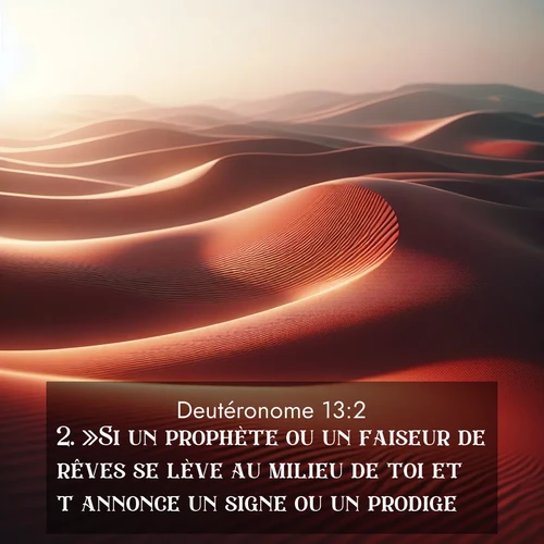 Segond21 Deutéronome  ; image nature: image avec le verset biblique :»Si un prophète ou un faiseur de rêves se lève au milieu de toi et t&#039;annonce un signe ou un prodige, ;  ; 13:2